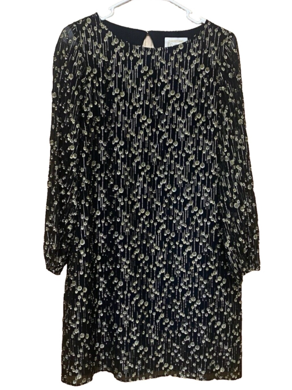 Sail to Sable “Clifton” Black Dress with Gold Metallic Dot Pattern - Picture 1 of 4